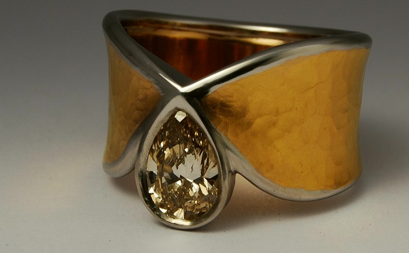 24ct Gold, Platinum and Champagne Diamond ring 1403